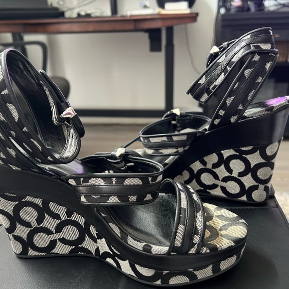 Coach Stylish Black and White Wedge Sandals - Picture 1 of 9